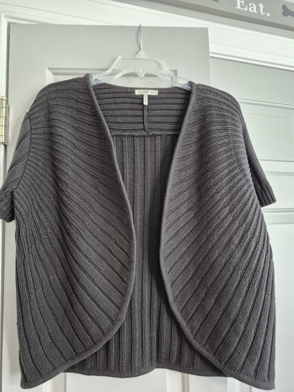 Metro 7 Black Ribbed Open-Front Short-Sleeve Cardigan